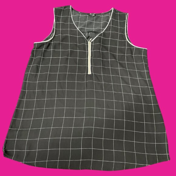 Women’s Large Black & White Checkered Sleeveless Blouse 🖤🤍 - Picture 1 of 7